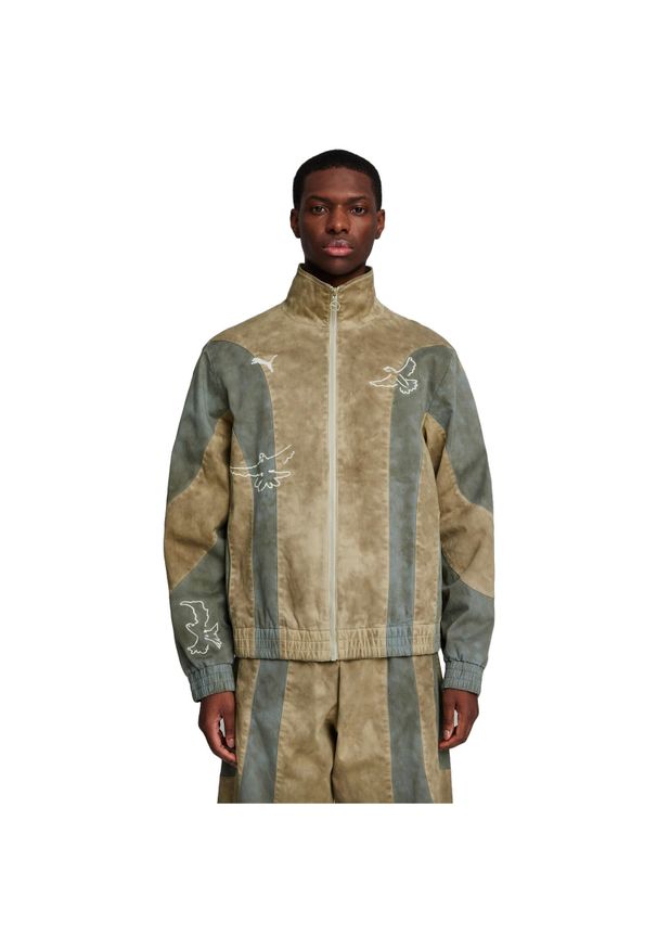 Kurtka męskie Puma X Kidsuper Track Jacket. Kolor: beżowy. Materiał: bawełna, materiał, puch. Sport: turystyka piesza