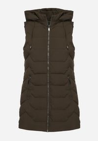 Born2be - Ciemnozielona Pikowana Kamizelka z Odpinanym Kapturem na Suwak Wykończona Sznurkami Zeneria. Okazja: na co dzień. Kolor: zielony. Styl: casual, elegancki #5