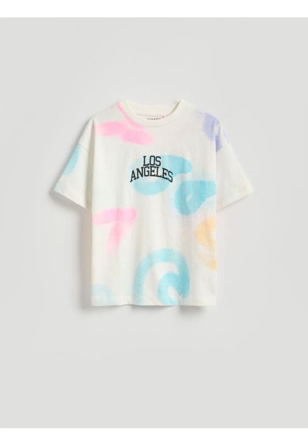 Reserved - Bawełniany t-shirt z nadrukiem - biały. Kolor: biały. Materiał: bawełna. Wzór: nadruk