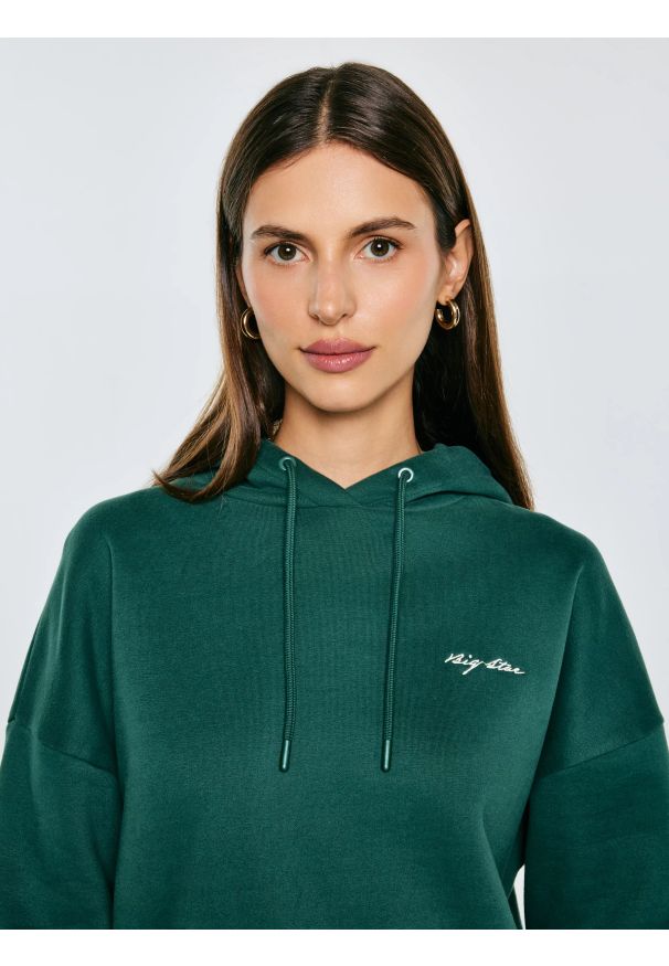 Big-Star - Bluza damska z kapturem zielona Megan 304. Okazja: na co dzień. Typ kołnierza: kaptur. Kolor: zielony. Materiał: dzianina. Wzór: haft. Styl: elegancki, casual