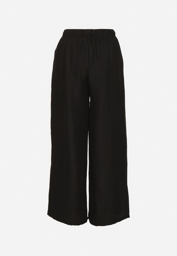 Born2be - Czarne Szerokie Spodnie Palazzo z Wysokim Stanem Aranwenna. Okazja: na co dzień, na spacer. Stan: podwyższony. Kolor: czarny. Styl: elegancki, casual