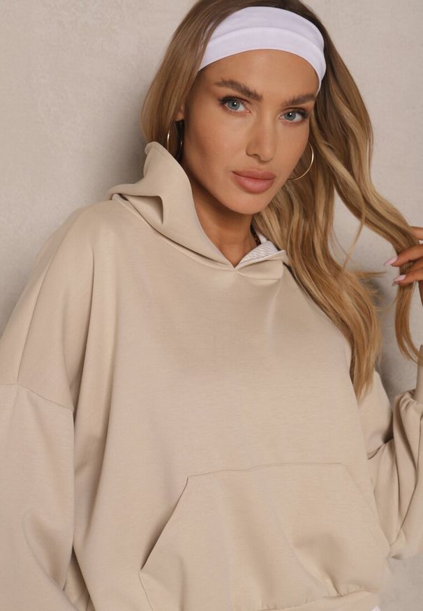 Renee - Beżowy Komplet Dresowy z Wiskozą Bluza i Spodnie o Szerokim Kroju Lisanora. Kolor: beżowy. Materiał: wiskoza, dresówka. Sport: turystyka piesza