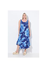 ULLA POPKEN - Damskie Sukienka midi kwiaty okrągły dekolt bez rękawów. Kolekcja: plus size. Kolor: niebieski. Materiał: materiał, wiskoza. Długość rękawa: bez rękawów. Wzór: kwiaty. Typ sukienki: sportowe, dla puszystych. Styl: sportowy. Długość: midi #1