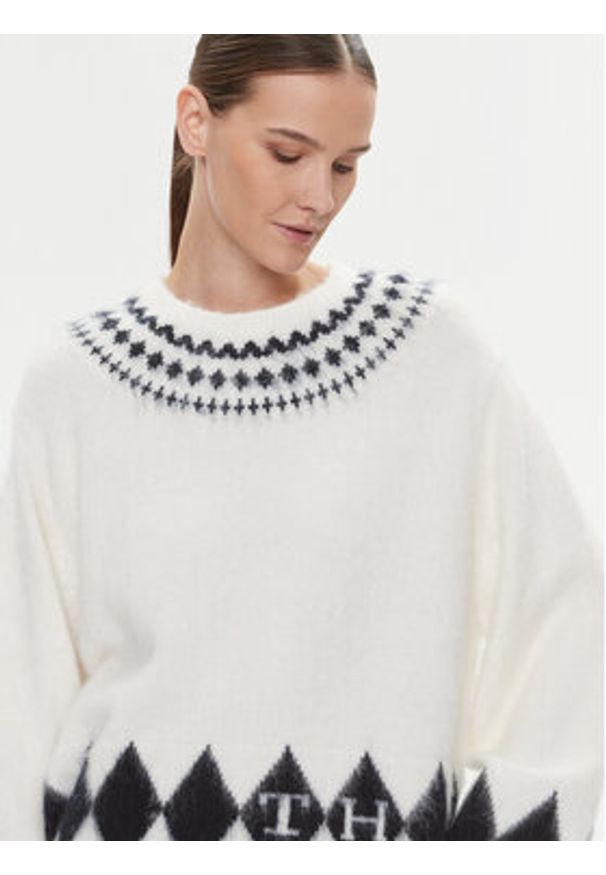 TOMMY HILFIGER - Tommy Hilfiger Sweter Fairisle WW0WW40089 Écru Oversize. Materiał: wełna, syntetyk