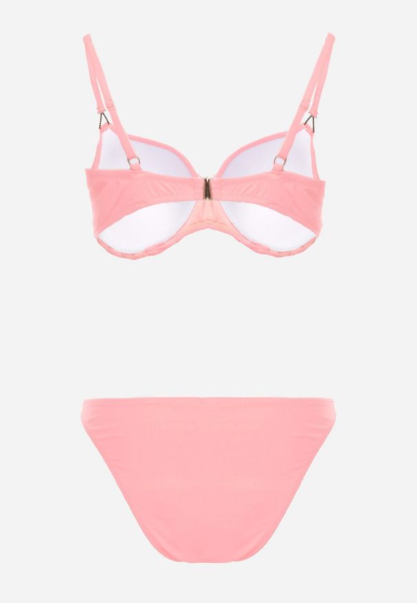 Born2be - Beżowe Bikini z Marszczonym Biustonoszem i Figami Kąpielowymi z Cyrkoniami Kaliasa. Kolekcja: plus size. Kolor: beżowy. Długość: długie. Wzór: aplikacja