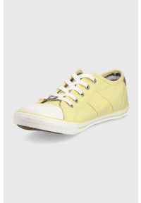Mustang tenisówki damskie kolor żółty. Nosek buta: okrągły. Zapięcie: sznurówki. Kolor: żółty. Materiał: guma