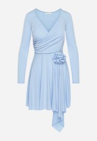 Born2be - Niebieska Asymetryczna Sukienka Koktajlowa z Odpinaną Kwiatową Broszką Grangerra. Kolor: niebieski. Wzór: kwiaty. Typ sukienki: asymetryczne. Styl: wizytowy #3