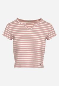 Born2be - Różowy Bawełniany T-shirt Koszulka z Krótkim Rękawem i Wycięciem przy Dekolcie Zolianara. Kolor: różowy. Materiał: bawełna. Długość rękawa: krótki rękaw. Długość: krótkie. Sezon: lato #3