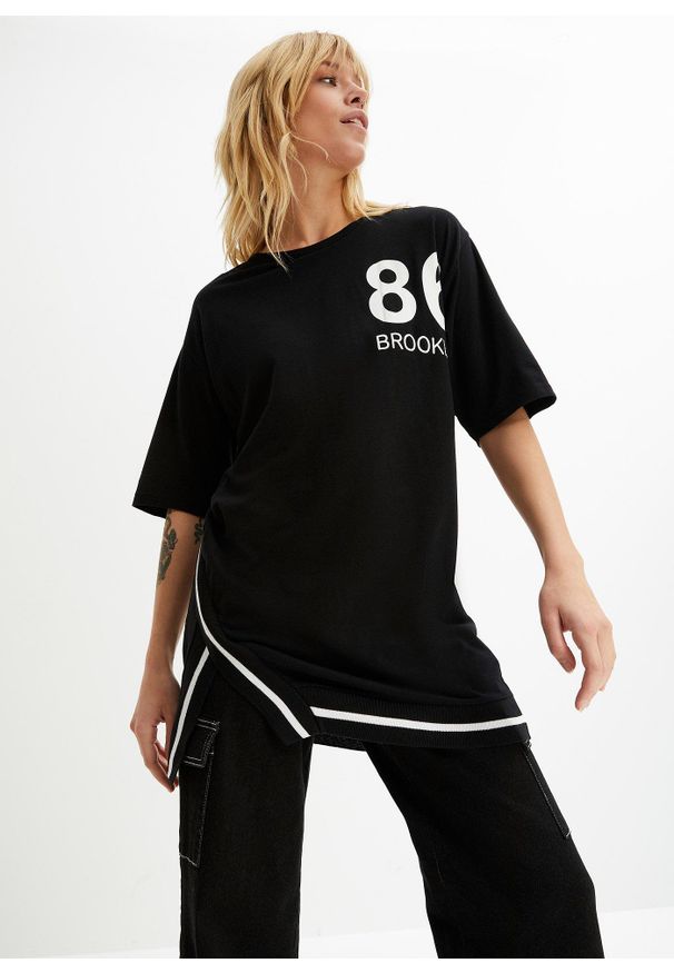 bonprix - Shirt oversize z miękkiego materiału z domieszką wiskozy. Kolor: czarny. Materiał: wiskoza, materiał. Wzór: nadruk