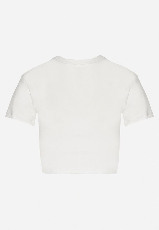 Born2be - Biały T-shirt Crop Top Ozdobiony Literką Koliviela. Okazja: na co dzień. Kolor: biały. Materiał: jeans. Długość: krótkie. Wzór: aplikacja. Styl: elegancki, casual