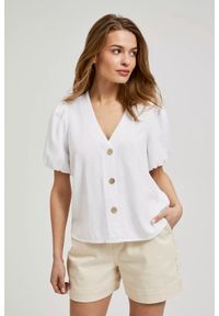 MOODO - Koszula z krótkimi bufiastymi rękawami biała. Kolor: biały. Długość: krótkie