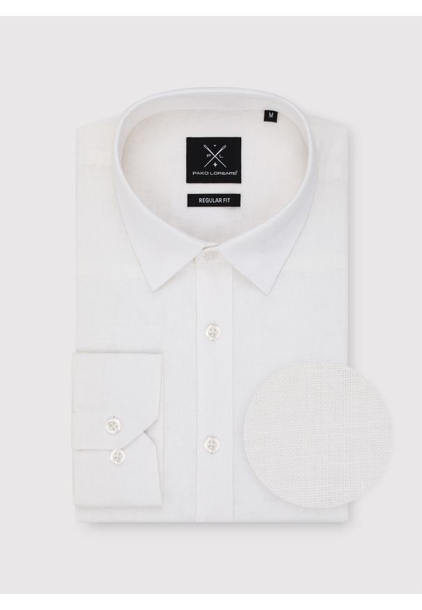 Pako Lorente - Biała koszula męska z lnem. Kolor: niebieski, biały. Materiał: len. Długość rękawa: długi rękaw. Długość: długie. Sezon: wiosna