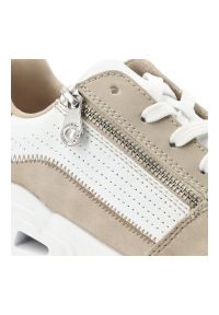 Sneakersy damskie Rieker, cholewka ze skóry ekologicznej i materiału tekstylnego o dynamicznej sportowej sylwetce z panelową konstrukcją sznurowanie. Okazja: na co dzień. Zapięcie: sznurówki. Kolor: biały. Materiał: materiał, skóra ekologiczna. Szerokość cholewki: normalna. Wzór: aplikacja #6