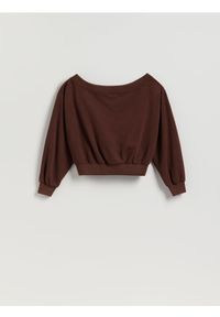 Reserved - Bluza z odkrytymi ramionami - brązowy. Kolor: brązowy. Materiał: bawełna, dzianina