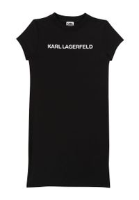 Karl Lagerfeld - Sukienka dziecięca 114-150 cm. Okazja: na co dzień. Kolor: czarny. Materiał: bawełna, dzianina. Długość rękawa: krótki rękaw. Wzór: nadruk. Typ sukienki: proste. Styl: casual. Długość: mini #1