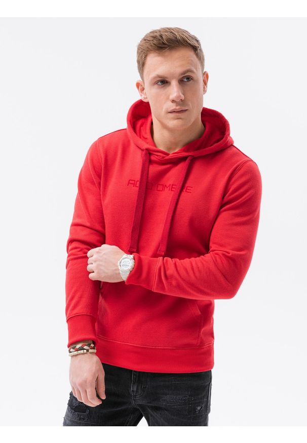 Ombre Clothing - Bluza męska w mocnych kolorach B1351 - czerwona - XXL. Typ kołnierza: kaptur. Kolor: czerwony. Materiał: bawełna, poliester. Wzór: nadruk