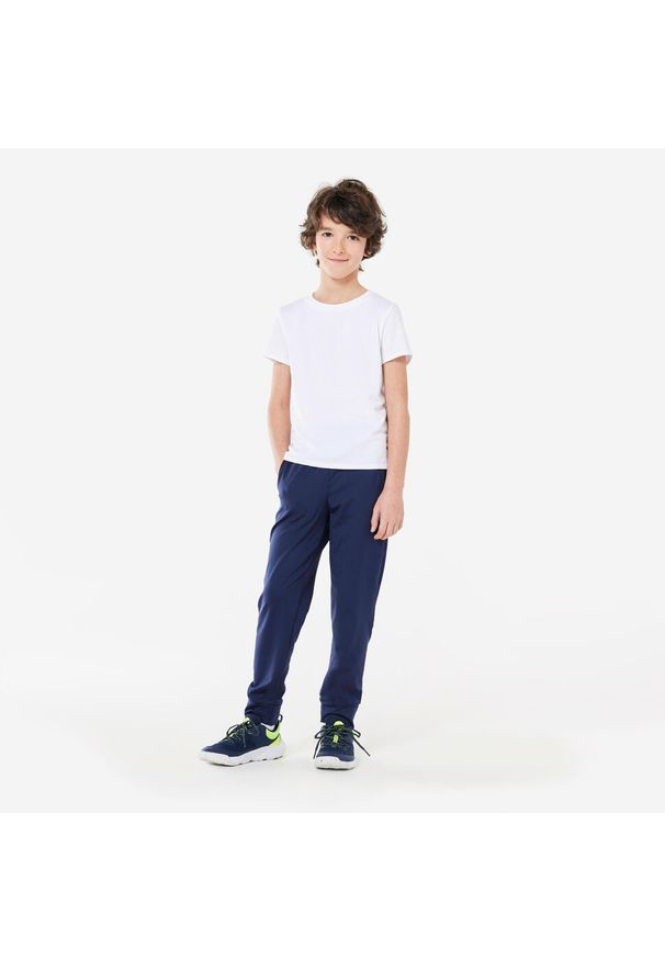 DOMYOS - Spodnie dresowe dla dzieci Domyos. Kolekcja: plus size. Kolor: niebieski. Materiał: materiał, poliester, elastan