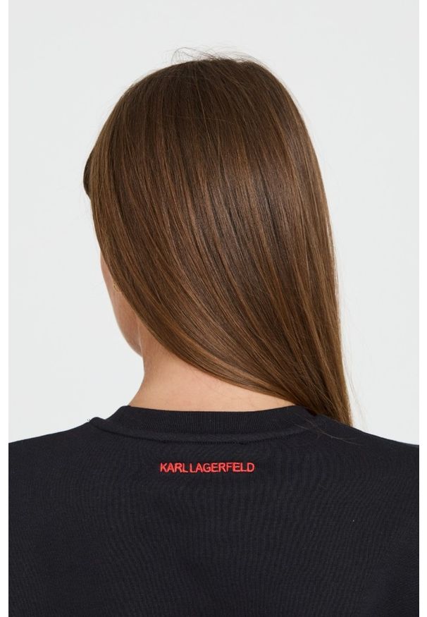 Karl Lagerfeld - KARL LAGERFELD Czarna bluza ikonik lny. Kolor: czarny. Materiał: len. Wzór: haft