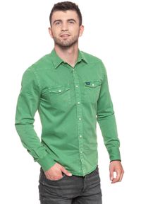 Wrangler - KOSZULA WRANGLER WESTERN SHIRT FAIRWAY GREEN W5965MV1Q. Materiał: jeans. Styl: elegancki #5