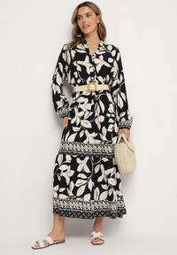 Born2be - Czarna Koszulowa Sukienka z Wiskozy z Motywem Liści Liorenna. Okazja: na co dzień. Kolor: czarny. Materiał: wiskoza. Wzór: kolorowy. Sezon: wiosna, lato. Typ sukienki: koszulowe. Styl: klasyczny, casual #7