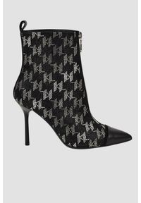 Karl Lagerfeld - KARL LAGERFELD Czarne skórzane botki na szpilce Ankle Boot Monogram, Rozmiar 37. Kolor: czarny. Materiał: skóra. Obcas: na szpilce