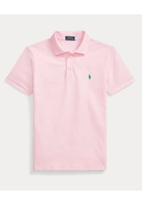 Ralph Lauren - RALPH LAUREN - Różowa koszulka polo Slim Fit. Typ kołnierza: polo. Kolor: różowy, wielokolorowy, fioletowy. Materiał: bawełna, dzianina, mesh, tkanina. Długość rękawa: krótki rękaw. Wzór: haft, ze splotem