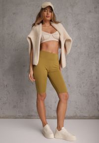 Renee - Zielone Szorty Bikery High Waist z Wyszczuplającym Pasem Briarrose. Okazja: na co dzień. Stan: podwyższony. Kolor: zielony. Materiał: len. Styl: sportowy, casual #4