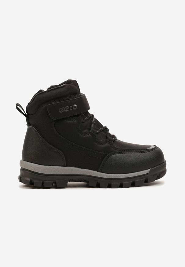 Born2be - Czarne Płaskie Botki Geto z Tłoczeniem ze Sznurowaniem na Rzep Hetisza. Okazja: na co dzień. Zapięcie: rzepy. Kolor: czarny. Materiał: jeans. Wzór: kolorowy. Styl: klasyczny, casual