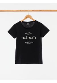 outhorn - T-shirt z nadrukiem damski - czarny. Kolor: czarny. Materiał: bawełna, jersey. Wzór: nadruk #3