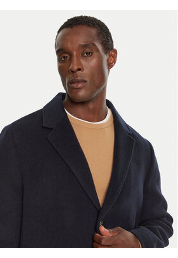 TOMMY HILFIGER - Tommy Hilfiger Płaszcz wełniany MW0MW36611 Granatowy Regular Fit. Kolor: niebieski. Materiał: wełna