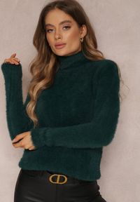 Renee - Ciemnozielony Golf Wełniany Cheki. Typ kołnierza: golf. Kolor: zielony. Materiał: wełna. Długość rękawa: długi rękaw. Długość: długie #3