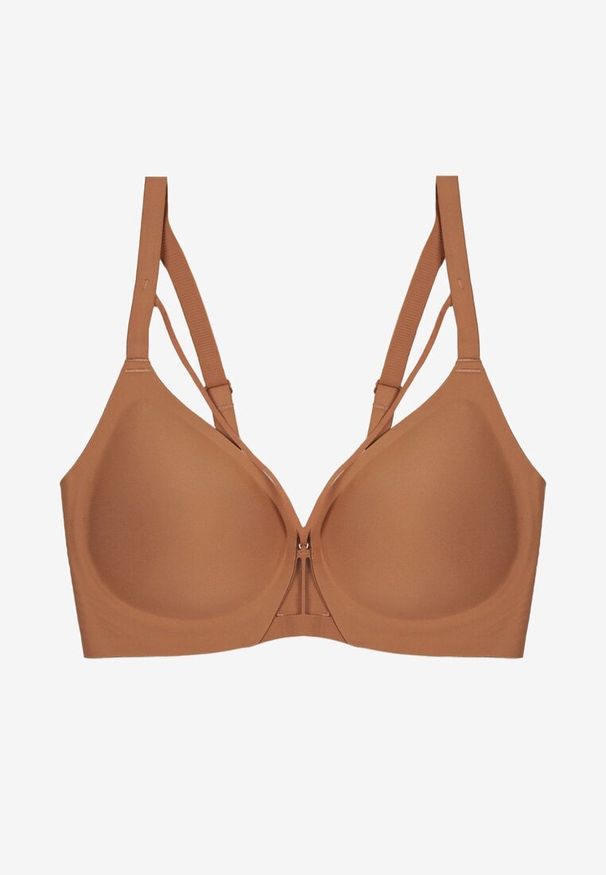 Born2be - Brązowy Biustonosz z Ozdobnymi Paskami Zetessa. Kolor: brązowy. Materiał: jeans. Wzór: paski