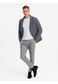 Ombre Clothing - Pikowana kurtka męska o kroju marynarki – grafitowa V2 - Rozmiar: M. Kolor: szary. Materiał: guma, syntetyk, poliester, materiał. Wzór: aplikacja. Styl: klasyczny, elegancki