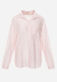 Renee - Różowa Koszula Oversize z Tencelu w Paski z Haftowanym Wzorem Tidore. Okazja: na co dzień. Kolor: różowy. Materiał: poliester, materiał, jeans. Wzór: haft, paski. Styl: casual, elegancki #4