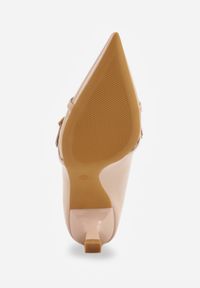 Renee - Beżowe Czółenka Lakierowane na Szpilce w Stylu Kaczuszki Ozdobione Paskami Laloma. Okazja: na spotkanie biznesowe, do pracy. Zapięcie: pasek. Kolor: beżowy. Materiał: lakier. Wzór: aplikacja. Obcas: na szpilce. Styl: biznesowy #9