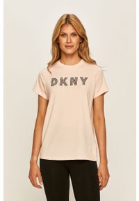 DKNY - Dkny - T-shirt. Okazja: na co dzień. Kolor: pomarańczowy. Materiał: bawełna, materiał, dzianina, elastan. Wzór: nadruk. Styl: casual #1