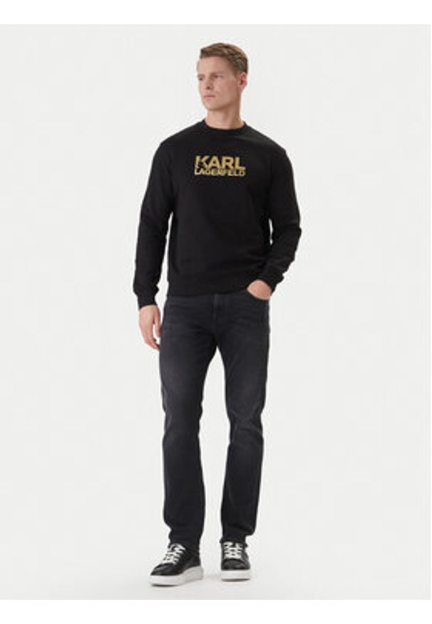 Karl Lagerfeld - KARL LAGERFELD Bluza 705780 500917 Czarny Regular Fit. Typ kołnierza: dekolt w karo. Kolor: czarny. Materiał: bawełna