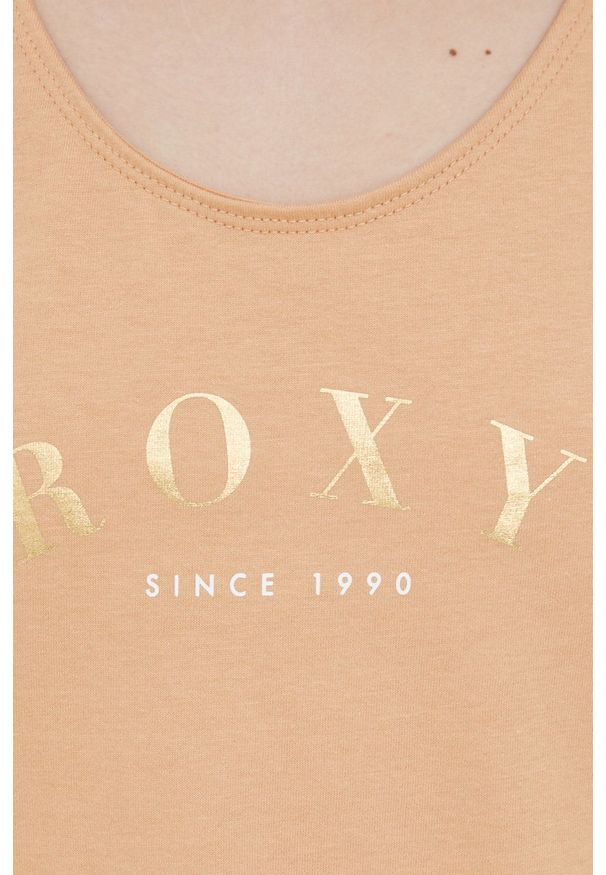 Roxy top damski kolor pomarańczowy. Kolor: pomarańczowy. Materiał: bawełna. Długość rękawa: na ramiączkach. Wzór: nadruk