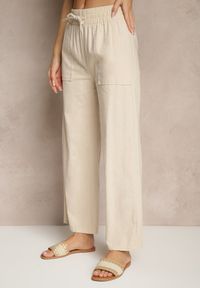 Renee - Beżowe Bawełniane Spodnie z Kokardą Davilena. Okazja: na co dzień. Stan: podwyższony. Kolor: beżowy. Materiał: bawełna. Styl: elegancki, casual #4