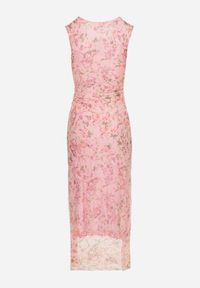 Born2be - Różowa Dopasowana Sukienka w Kwiaty Meluvea. Okazja: na co dzień. Kolor: różowy. Materiał: jeans. Wzór: kwiaty. Typ sukienki: proste. Styl: klasyczny, casual #6