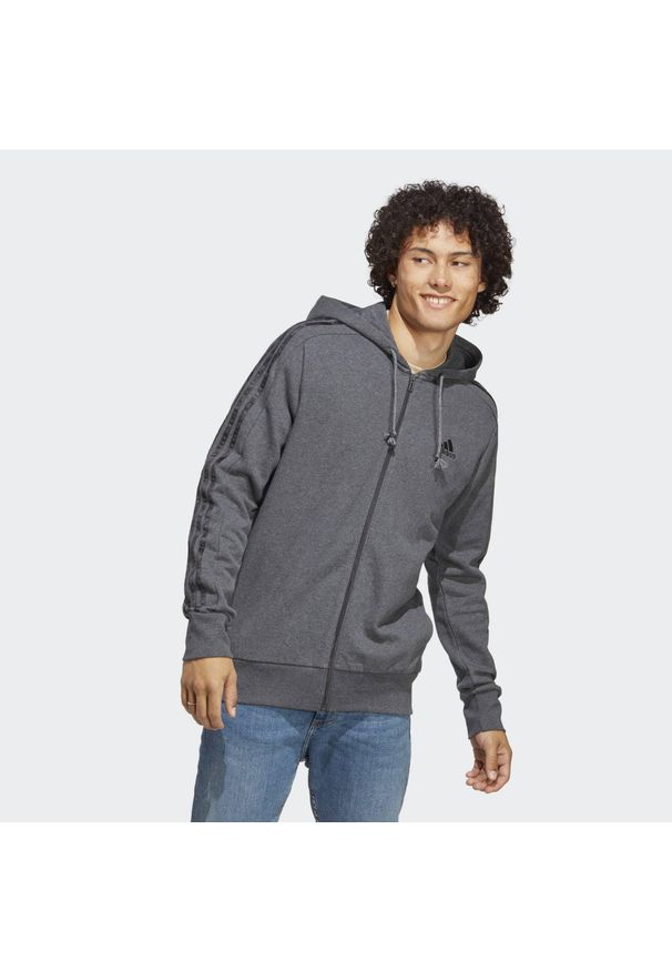 Adidas - Essentials French Terry 3-Stripes Full-Zip Hoodie. Typ kołnierza: kaptur. Kolor: wielokolorowy, czarny, szary