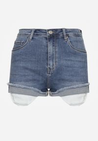 Renee - Granatowe Szorty Denimowe High Waist z Efektem Push-Up i Asymetrycznymi Nogawkami Zilisea. Okazja: na co dzień. Stan: podwyższony. Kolor: niebieski. Materiał: materiał. Styl: casual #5