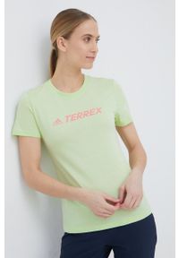 adidas TERREX t-shirt bawełniany HE1645 kolor zielony. Kolor: zielony. Materiał: bawełna. Długość rękawa: krótki rękaw. Długość: krótkie. Wzór: nadruk #1