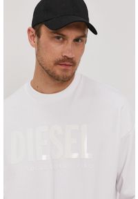 Diesel Bluza bawełniana męska kolor biały z aplikacją. Okazja: na co dzień. Kolor: biały. Materiał: bawełna. Wzór: aplikacja. Styl: casual