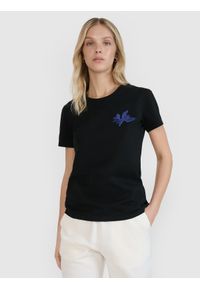 4f - 4F T-shirt regular z nadrukiem damski - czarny M. Okazja: na co dzień. Kolor: czarny. Materiał: jersey, tkanina, dzianina, bawełna, materiał. Wzór: nadruk. Styl: sportowy, klasyczny, elegancki, casual