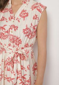 Born2be - Beżowo-Różowa Wiskozowa Sukienka w Abstrakcyjny Wzór z Paskiem Rinoriela. Okazja: na co dzień. Kolor: różowy. Materiał: wiskoza. Wzór: aplikacja. Typ sukienki: proste. Styl: casual, elegancki #6