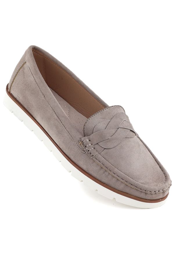 Rieker - Półbuty damskie mokasyny zamszowe taupe Vice Versa 834280. Materiał: tkanina