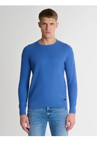 Big-Star - Sweter męski o teksturalnym splocie bawełniany niebieski Reylon 401. Kolor: niebieski. Materiał: bawełna. Wzór: ze splotem. Sezon: lato. Styl: elegancki, wakacyjny