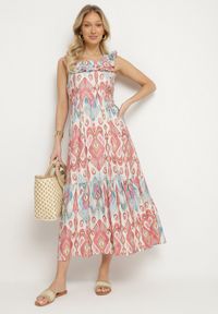 Born2be - Różowa Rozkloszowana Sukienka z Wiskozą Wiązana na Plecach w Print Boho Turielia. Okazja: na spacer. Kolor: różowy. Materiał: wiskoza. Długość rękawa: na ramiączkach. Wzór: nadruk. Sezon: lato. Styl: boho #5