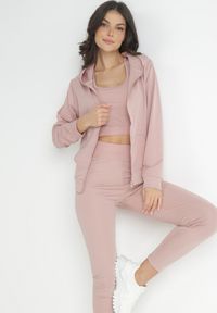 Born2be - Jasnoróżowy Komplet Sportowy 3-częściowy Bluza Legginsy i Top Fika. Kolor: różowy #1
